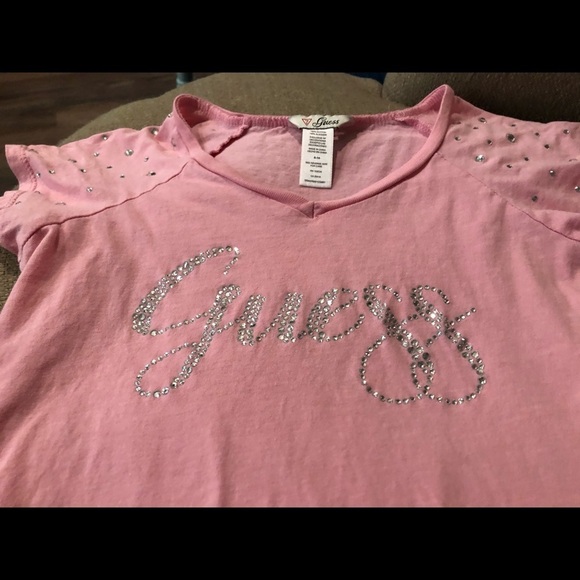 Girls Guess size 8 sequin pink T-shirt very soft - Picture 1 of 3
